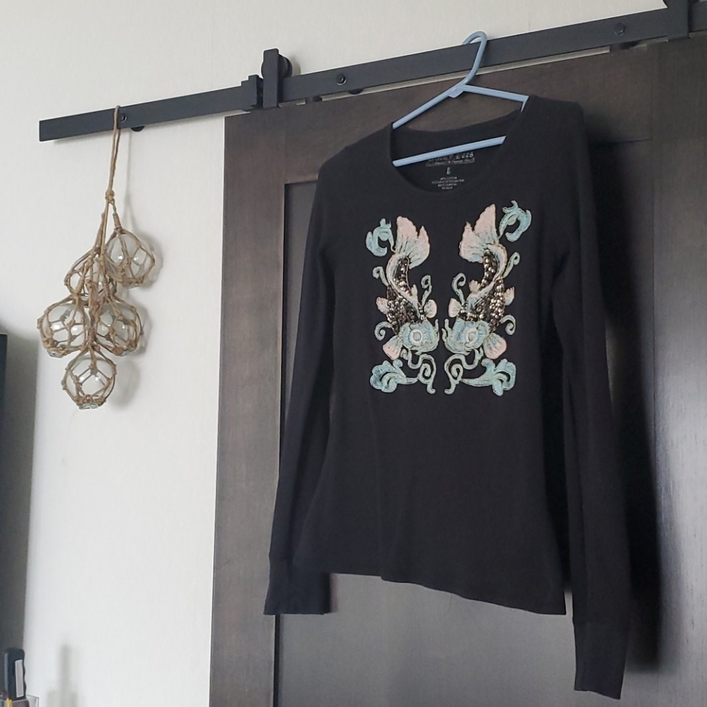 Black Lucky Tees Multi Colored Koi Shirt